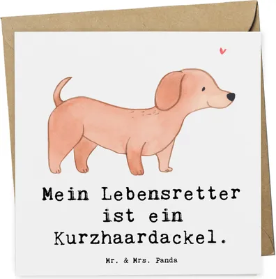 Produktbild von Mr. & Mrs. Panda Grußkarte Dackel Kurzhaardackel Lebensretter - Weiß - Geschenk, Dachshund, doppelkarte, Teckel, faltkarte, anlasskarte, Klappkarte, Glückwunschkarte
