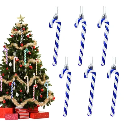 Image de Décorations de Noël en forme de sucettes - 13 cm - Avec cordon - Bleues