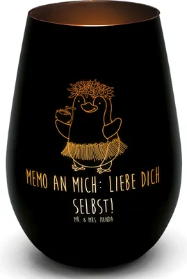 Produktbild von Mr. & Mrs. Panda Glas Windlicht Pinguin Kokosnuss - Schwarz - Geschenk, Urlaub, Hawaii, Deko, Outdoor, Laterne, Kerzenhalter, Teelichthalter