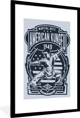 Produktbild von MuchoWow® MuchoWow® Gerahmtes Poster Kungfu - Sport - Retro - Zeichnung 60x90 cm - Poster mit zchwarzem Bilderrahmen - Dekoration - Wandposter Wohnzimmer - Hochwertig