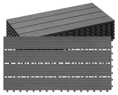 Produktbild von WPC Fliesen Set mit 6 Stück, für Terrasse und Balkon, Klicksystem für Terrassenfliesen, Außenbodenfliesen, 30 x 60 cm, Hellgrau