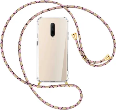 Produktbild von Handykette Backcover-Schutzhülle mit Band (Metall goldfarben) für OnePlus 7 Pro - rosa Karo
