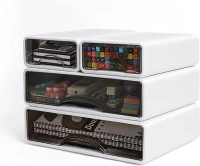 Obrázek produktu pro Stohovatelný kancelářský organizér - 4 kusy na pera, sponky, samolepicí poznámky a papír A4.
