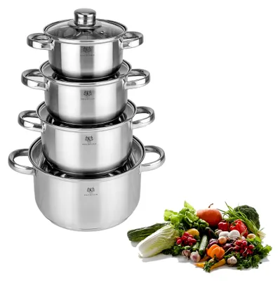 Produktbild von Edelstahl Topfset für Induktion - 4-teilig - Kochtöpfe für alle Herdarten - Set mit Glasdeckel - Töpfe mit Messskala