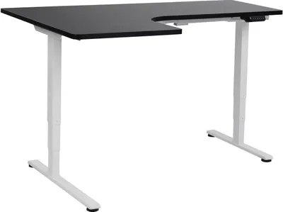 Produktbild von BELIANI Schreibtisch Links Schwarz u. Weiß Melamin L-Form 160x59 cm mit Metallgestell Elektrisch Höhenverstellbar Büro Steh-Sitz-Tisch Stehtisch