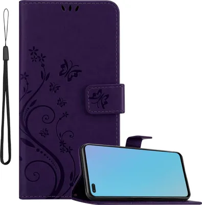 Produktbild von Cadorabo Hülle für OnePlus Nord in FLORAL DUNKEL LILA Schutzhülle im Blumen Design mit Magnetverschluss, Standfunktion und Kartenfächern Flip Case Flower Cover Etui Handy Klapp Hülle Book Tasche