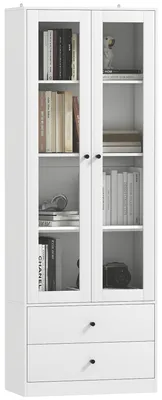 Immagine prodotto di Credenza Cucina 59x30x164 cm Ante in Vetro e 2 Cassetti Bianco