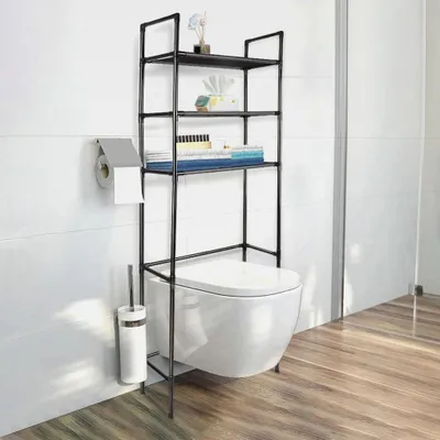 Produktbild von Regal mit 3 Einlegeböden, industrielles Design, Toilettenregal, Badezimmerregal, platzsparend, einfach zu montieren, für Waschküche, industrieller Stil, 161 x 46 x 24 cm, Schwarz