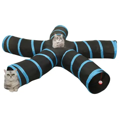 Produktbild von vidaXL Katzentunnel 5-Wege Schwarz und Blau 25 cm Polyester