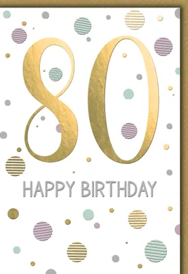 Produktbild von 80. Geburtstag Zahl gold und Punkte Happy Birthday Glückwunschkarte mit Umschlag