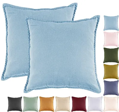 Produktbild von JACK by Mistral 2er Set 45x45cm Kissenhülle Kissenbezug Baumwolle Reißverschluss Leinenoptik , Farbe:Hellblau
