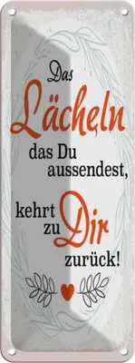 Produktbild von vianmo Blechschild 27x10 cm Lächeln kommt zu DIR zurück Spruch Zitat