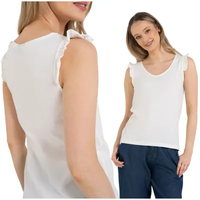 Produktbild von Moraj - Damentop Größe 3XL - Damenbluse Weiß - Top weiß fur Damen - Bluse ärmellos Ausschnitt Rund