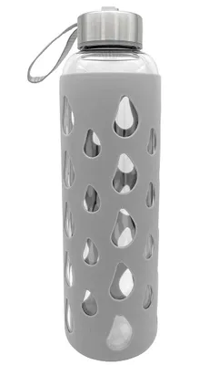 Produktbild von Trinkflasche Silikon steingrau 500ml Glas