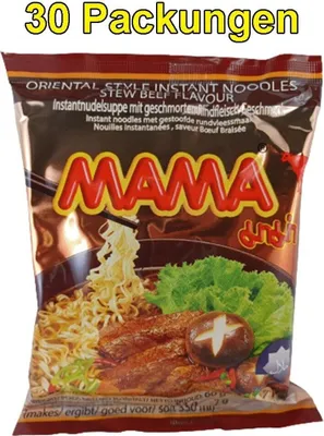Produktbild von Mama Stew Beef 30er Pack (30x 60g) asia instant Nudelsuppe geschmortes Rind