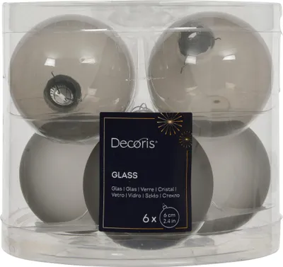 Produktbild von 6er Set Glas Weihnachtskugeln Mattgrau 6cm - Moderne Deko für Minimalistische Weihnachten
