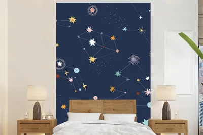 Produktbild von MuchoWow® Fototapete für Wohnzimmer oder Schlafzimmer Wandtapete Vinyl Motivtapete Sterne - Illustrationen - Kinder - 155x240 cm - Tapete