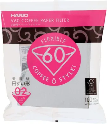 Zdjęcie produktu dla Hario VCF-02-100W, Filiżanka, Jednorazowy filtr do kawy, Papier, Biały, 100 g, 100 szt.