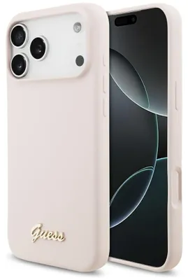 Obrázok produktu pre Guess – Silicone Script Metal Logo MagSafe obal na iPhone 17 Pro Max – svetloružový