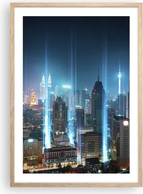 Produktbild von Gerahmtes Poster - Rahmen in heller Eiche - Stadt Nacht Straße - 50x70 cm - Wand Bild - Wanddeko - Wandbilder - Wandposter - Bilderrahmen - Bilder - Kunstdruck - Wandbild - P2NPA50x70-3903
