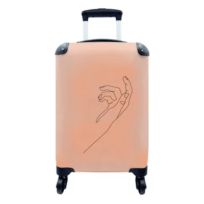 Produktbild von MuchoWow® Koffer Handgepäck Trolley Rollkoffer Kleine Reisekoffer mit 4 Rollen - Strichzeichnung - Hand - Orange - Cabin Size < 55x40x23 cm & 55x40x20 cm - Fotokoffer - Kabinenkoffer - Boardgepäck - Reise-Box - Reisekoffer - Reisegepäck - Koffer mit Bild - Trolley für Kinder