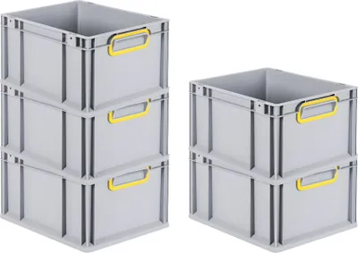 Produktbild von SparSet 5x Eurobox NextGen Color | HxBxT 22x30x40cm | 20 Liter | Griffe gelb geschlossen | Glatter Boden | Grau | Eurobehälter, Transportbox, Transportbehälter, Stapelbehälter