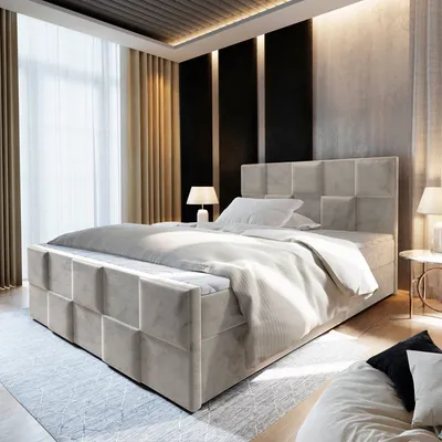 A luxurious bedroom with a large bed, bedside tables, and curtains.