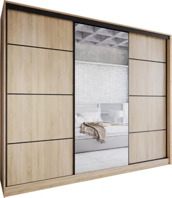 Produktbild von Schiebeschrank mit Spiegel und Schubladen NOBI D 250 sonoma Schlafzimmerschrank Garderobenschrank