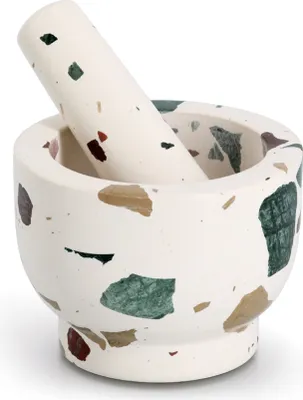 Image de Zeller Ensemble mortier & pilon, terrazzo, multicolore, env. Ø 12 x 9 cm