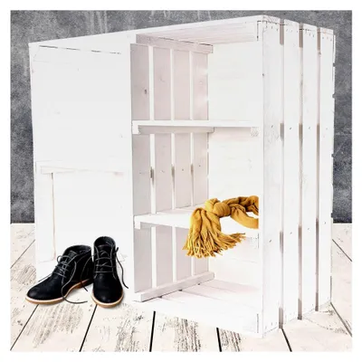 Produktbild von Große weiße Shabby Obstkiste Weinkiste Küche Holzkiste Gewürze Regal 77x68x35cm (LxBxH)