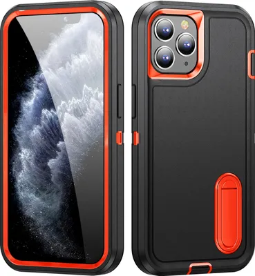 Produktbild von Hülle für iPhone 11 Pro Hybrid Dreilagige Robust Stoßfest Schwerlast Schutzhülle mit Ständer Schwarz Orange
