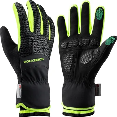 Produktbild von ROCKBROS Warm Handschuhe Thermo Winterhandschuhe Winddicht Schwarz Grün gr. L