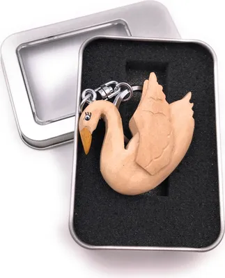 Immagine prodotto di Ciondolo portachiavi in legno cigno anatra uccello animale oca ciondolo in confezione regalo