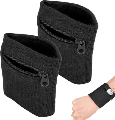 Imagen del producto de Bandas para el sudor deportivas con cremallera, paquete de 2 unidades, elásticas y transpirables, ideales para deportes y running
