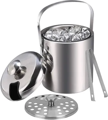 Produktbild von Eisbehälter aus Edelstahl – doppelwandig – 3 Liter – mit Deckel – mit Zange und Filter