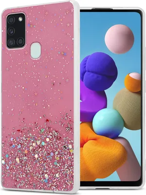 Image de Cadorabo Housse pour Samsung Galaxy A21s Housse de protection en rose Housse de téléphone portable TPU Etui Glitter Cover Case Glitter