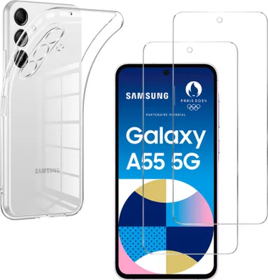 Image de Housse pour Samsung Galaxy A55 5G avec 2 films de protection d'écran en verre trempé Phonillico®