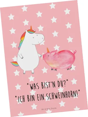 Produktbild von Mr. & Mrs. Panda Grußkarte Einhorn Schwein - Rot Pastell - Geschenk, Einhörner, Postkarten, Freundin, Unicorn, Postkarte, Ansichtskarte, Ansichtskarten, Fotokarte