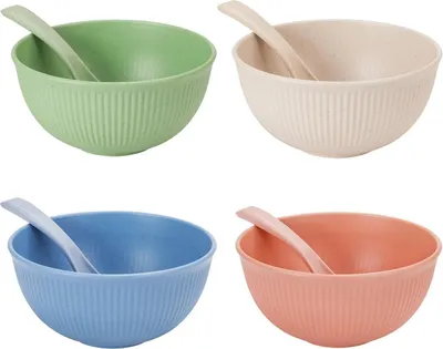 Image de CSYY 4 pièces bol à céréales et cuillère 26 OZ bol en plastique coloré 26oz