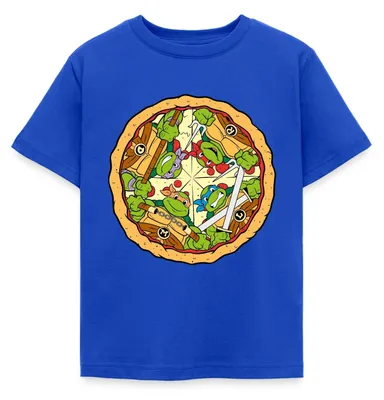 Produktbild von Spreadshirt Teenage Mutant Ninja Turtles Pizza Logo Kinder T-Shirt, 110/116 (5-6 Jahre), Royalblau