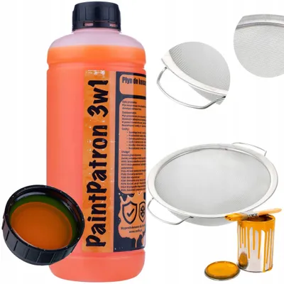 Obrázok produktu pre Rosfix Čistiaca a Údržbová Kvapalina pre Striekacie Zariadenie na Farbu PaintPatron 3v1 1L + Kovové, Strieborné Sitko na Precedenie Farby