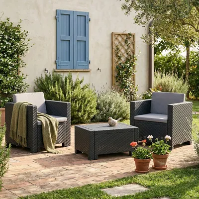 Produktbild von Dmora Gartenmöbel-Set Ganimede Schwarz, 2-Sitzer, Tisch