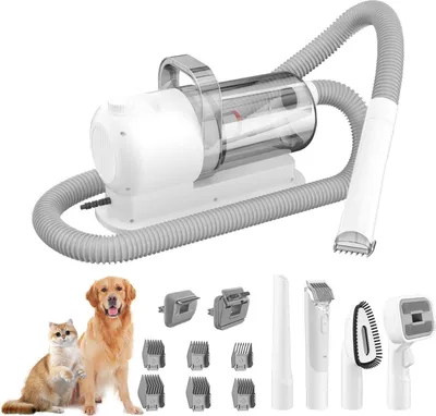 Produktbild von 6-in-1 Tierhaarschneider mit Staubsauger - Fellpflege Set für Hund und Katze - 2,5 l Behälter - EU Stecker - ≥5 Stufen - <1000 W