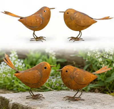 Image de Oiseau de jardin métal - Effet rouille - 14 x 11 cm - Lot de 2 - Pour jardin et terrasse