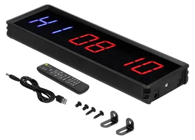 Produktbild von LED Intervall Timer mit Fernbedienung, 12/24-Stunden-Modus, Countdown-Stoppuhr, 5 Funktionen, 27x8,5x2,8cm, für Fitness, HIIT, Yoga, Sporttraining