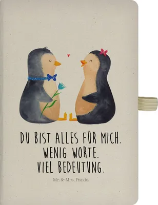 Produktbild von Mr. & Mrs. Panda Kladde Pinguin Pärchen - Transparent - Geschenk, Skizzenbuch, Adressbuch, Journal, Liebe, Hochzeit, Hochzeitstag, Notizbuch A5, Reisetagebuch