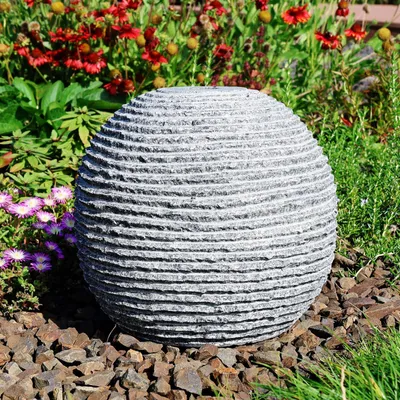 Produktbild von CLGarden Granit Springbrunnen Kugel 30cm geriffelt mit Bohrung für Gartenbrunnen Kugelbrunnen Wasserspiel DIY