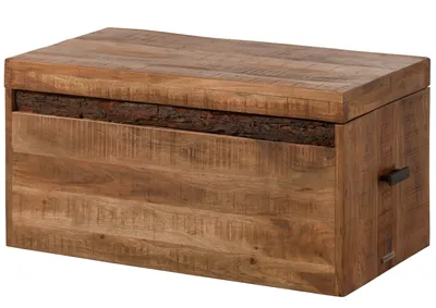 Image de MASSIVMOEBEL24 | Coffre en bois d'Acacia 80x40x40 naturel laqué BARK #123