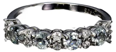 Produktbild von 925er Feinsilber-Ring mit natürlichen Aquamarinen und Zirkonia, Ringgröße 16