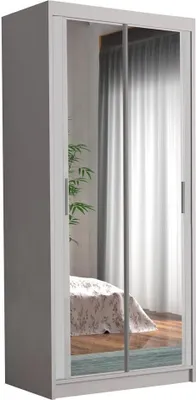 Produktbild von BETTSO Moderner Schiebeschrank mit Spiegel CHARLOTTE MINI 90 Weiß  Weiß Glänz